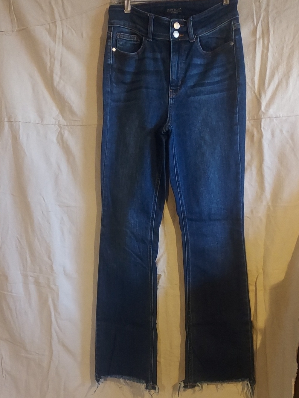 Judy Blue Dark Blue Flare Jeans with Raw Hem